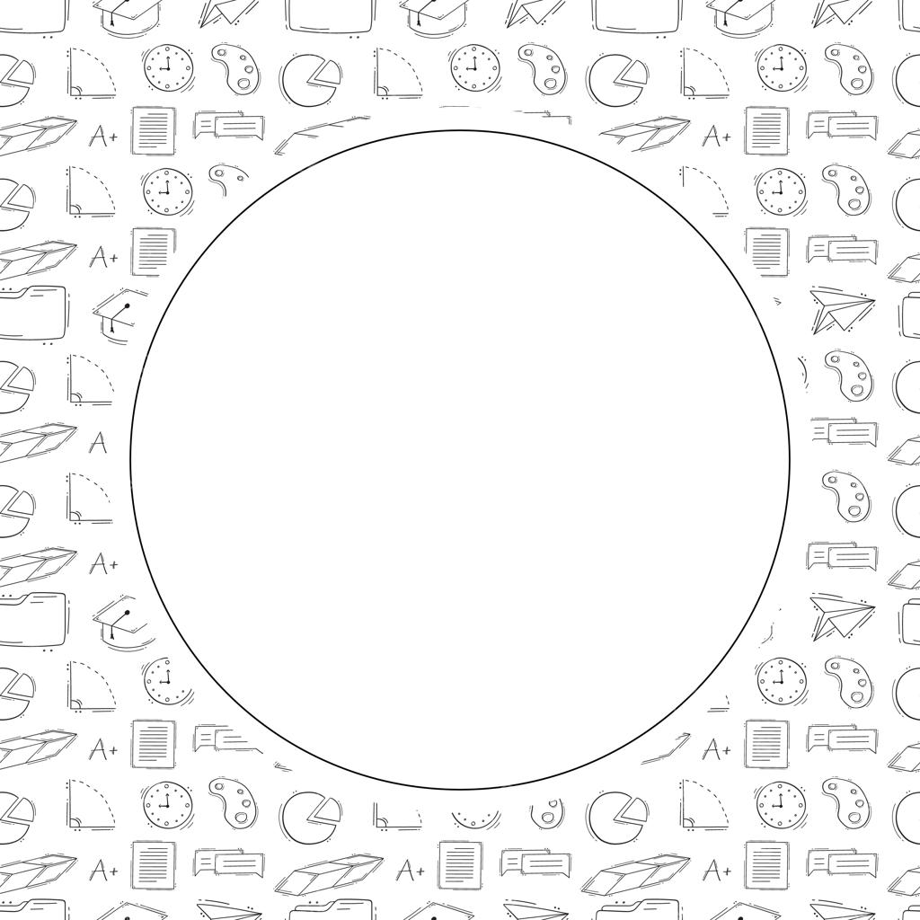 پس‌زمینه و قاب دایره‌ای مدرسه با طرح‌های دستی و دودل آموزشی