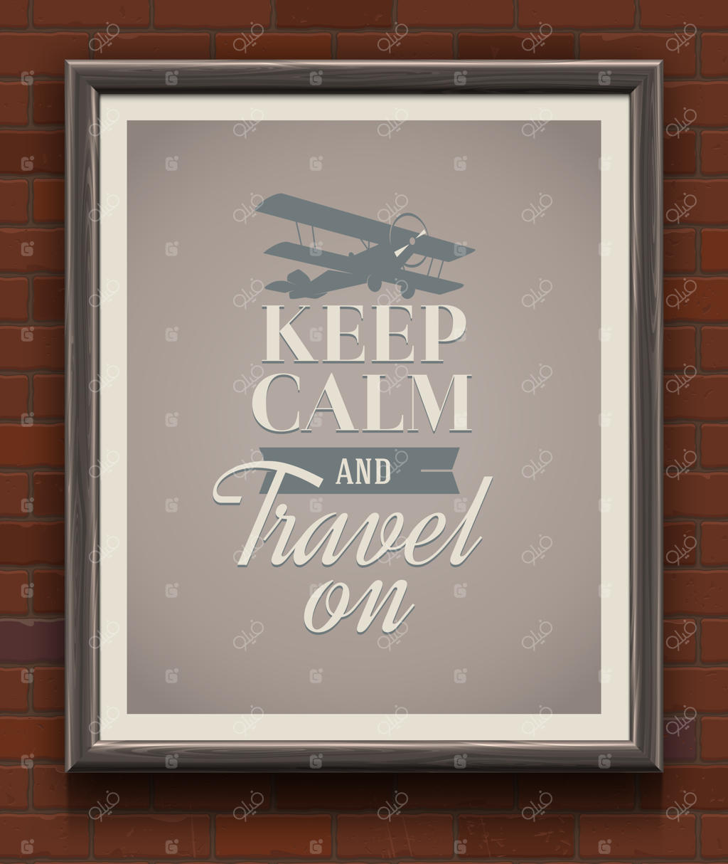 آرام باش و به سفر ادامه بده - پوستر قدیمی با نقل قول در قاب چوبی بر روی دیوار آجری - تصویرسازی.