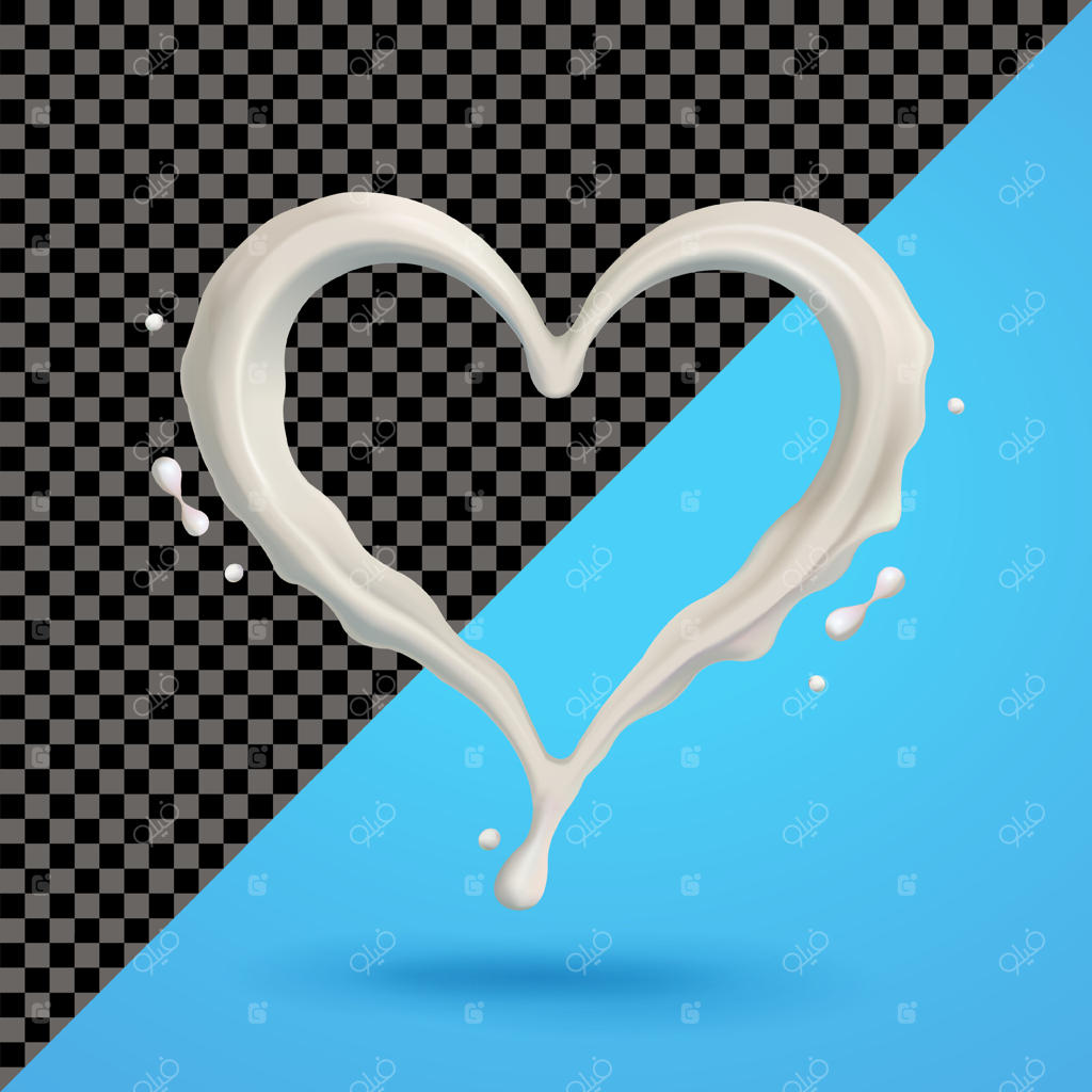 پاشیدن شیر به شکل قلب، سه‌بعدی. مناسب برای سلامتی و تجارت