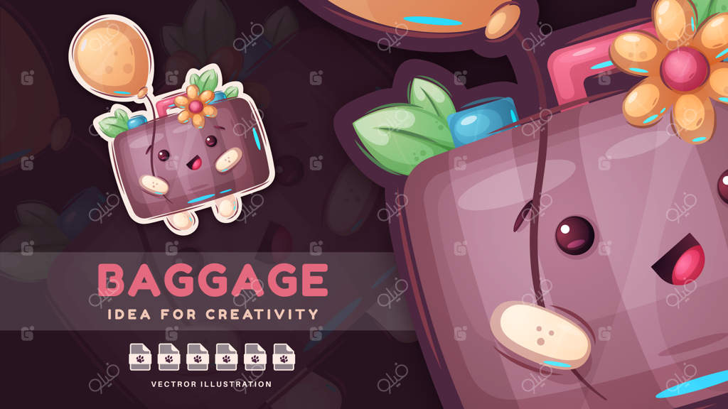 چمدان شخصیت کارتونی با بالن هوایی