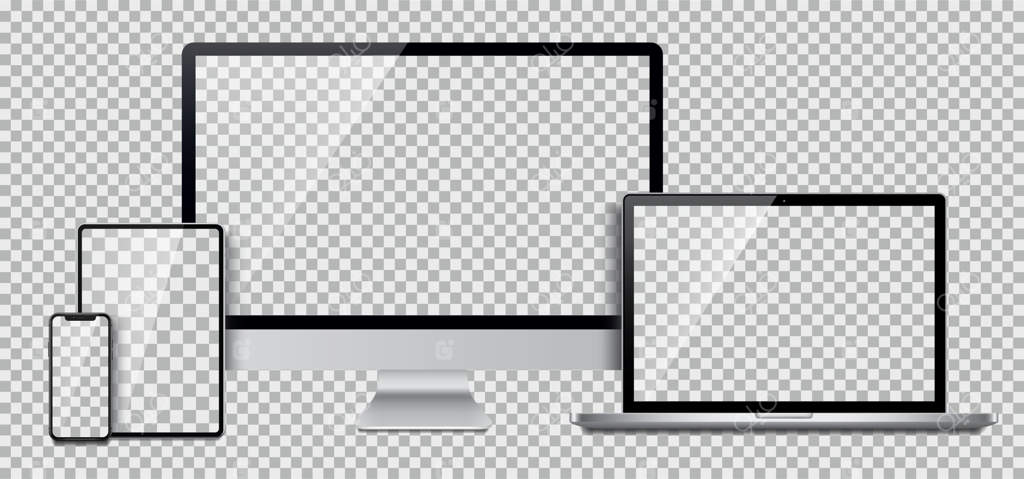 مجموعه‌ای واقعی از مانیتور، لپ‌تاپ، تبلت و گوشی هوشمند