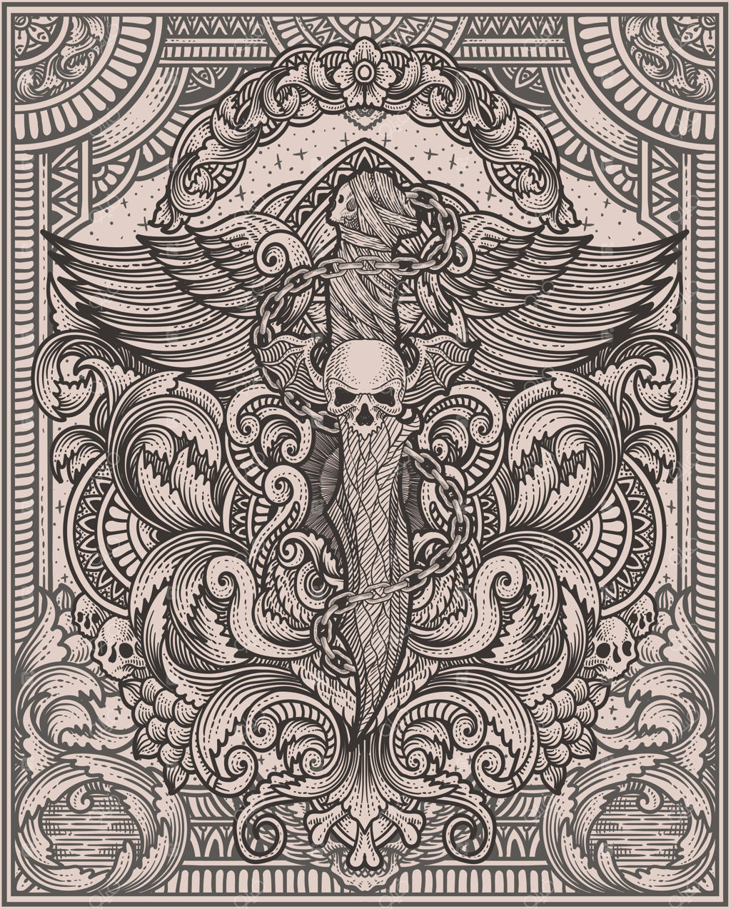 تصویر چاقوی شیطانی با نقوش حکاکی قدیمی