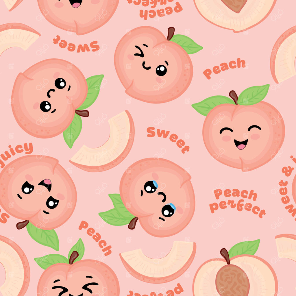 پترن هلو ناز با نوشته: پس زمینه بامزه میوه‌ای به رنگ صورتی