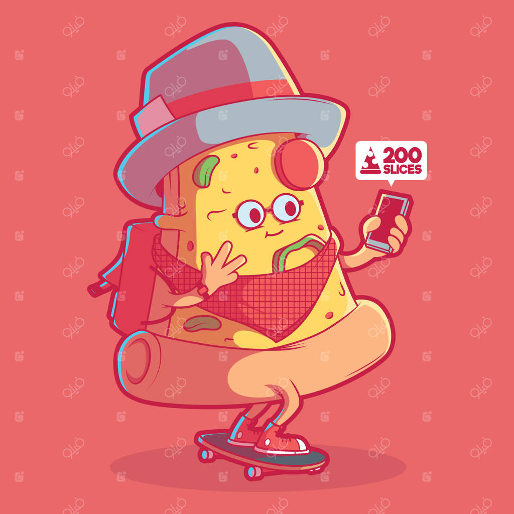 تصویرسازی شخصیت پیتزا هیپستر. طراحی مفهومی فست فود، مد و سبک زندگی