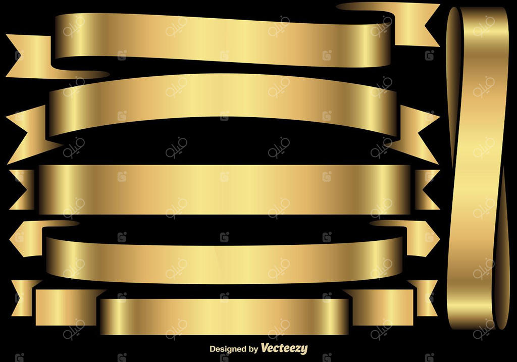 مجموعه وکتوری از پرچم‌ها و روبان‌های طلایی
