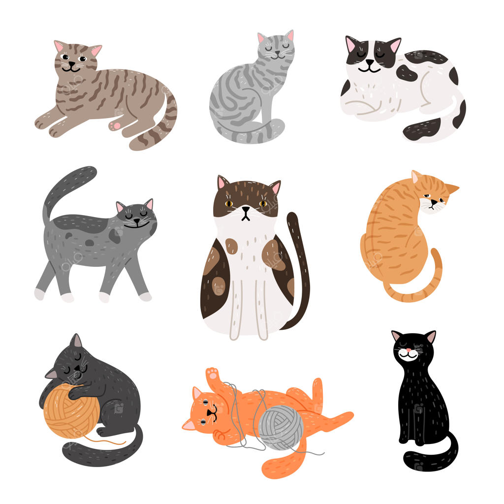 گربه‌های کارتونی بامزه در ژست‌های مختلف