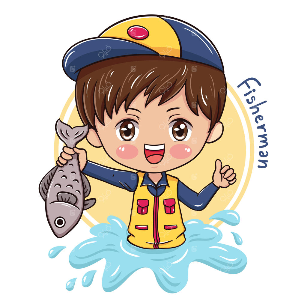 تصویر کارتونی شخصیت ماهی‌گیر