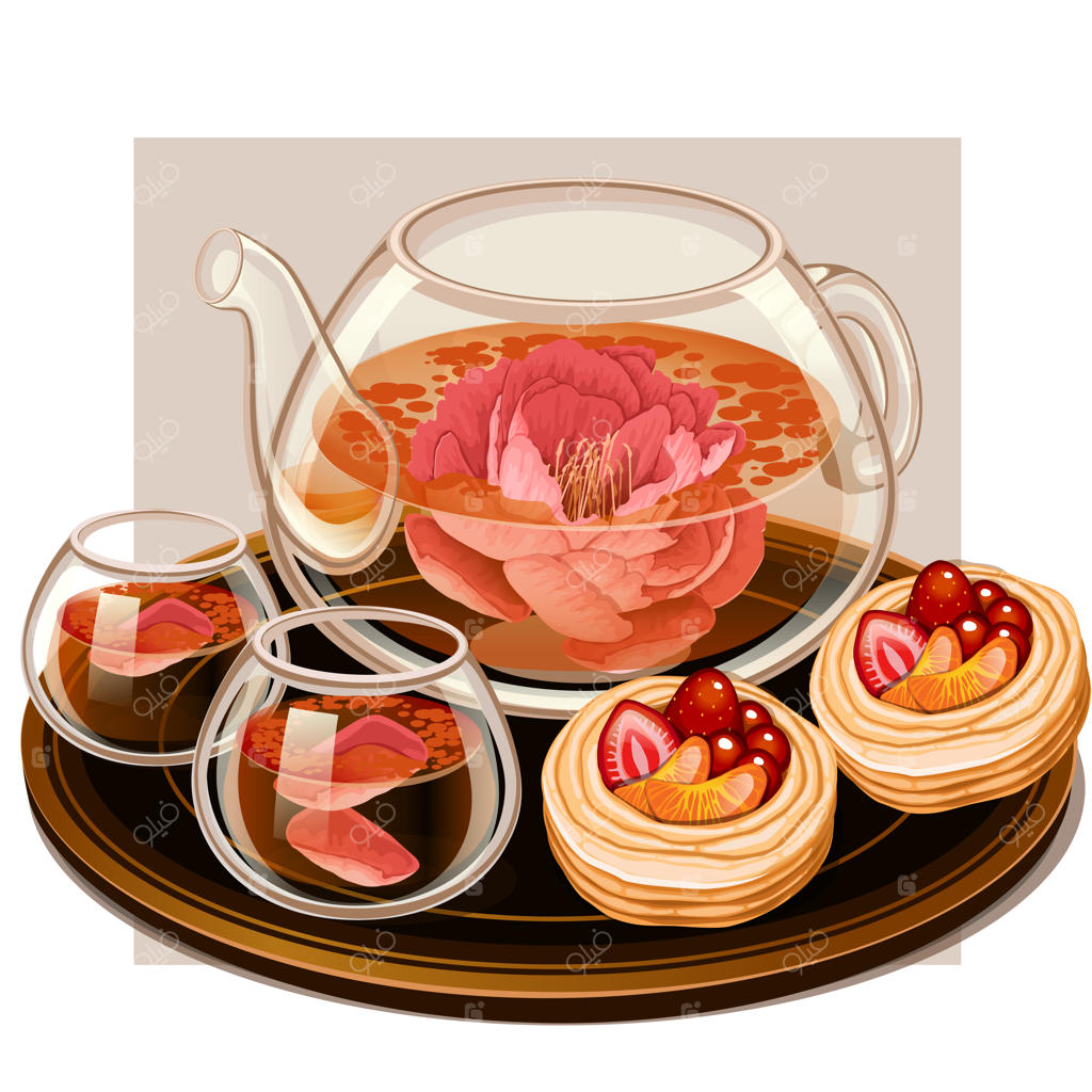 چای با عطر گل در قوری و لیوان‌ها