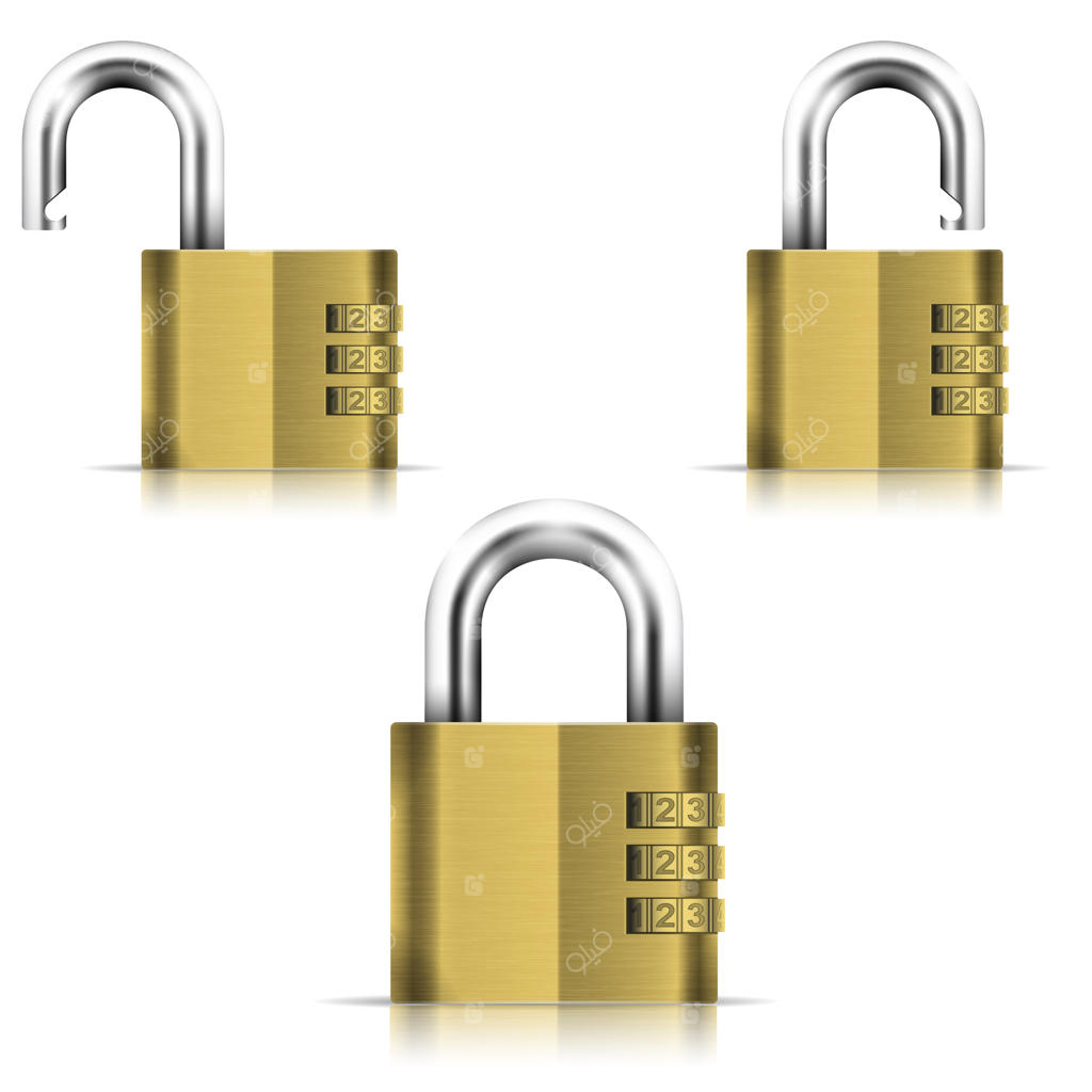 قفل برنجی باز و بسته ایزوله شده