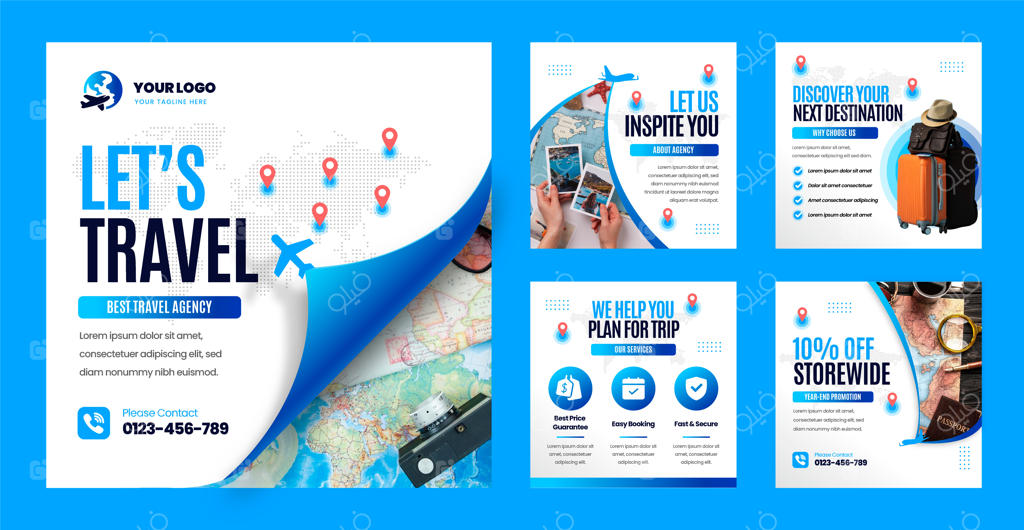 قالب پست‌های اینستاگرام برای سفر با گرادیانت رنگی