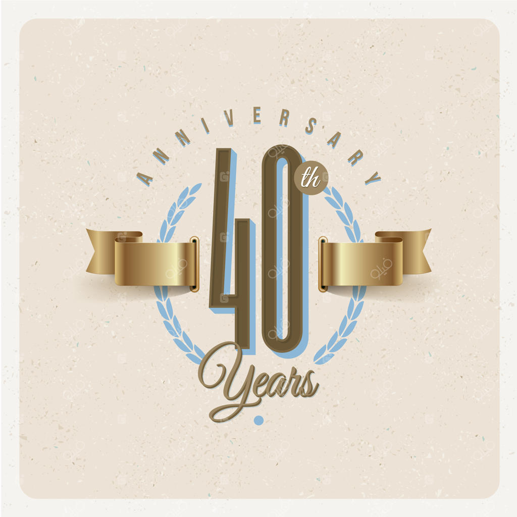 نشان سالگرد ۴۰ سالگی با روبان طلایی و تاج گل - تصویرسازی