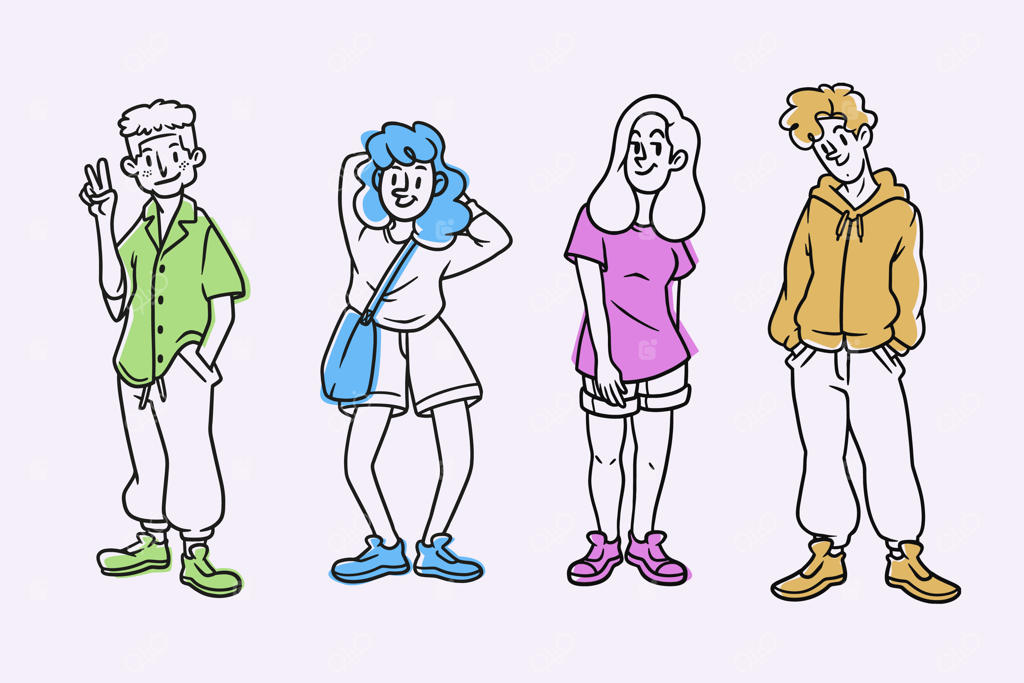 مجموعه‌ای از شخصیت‌های طراحی شده با سبک نقاشی دستی