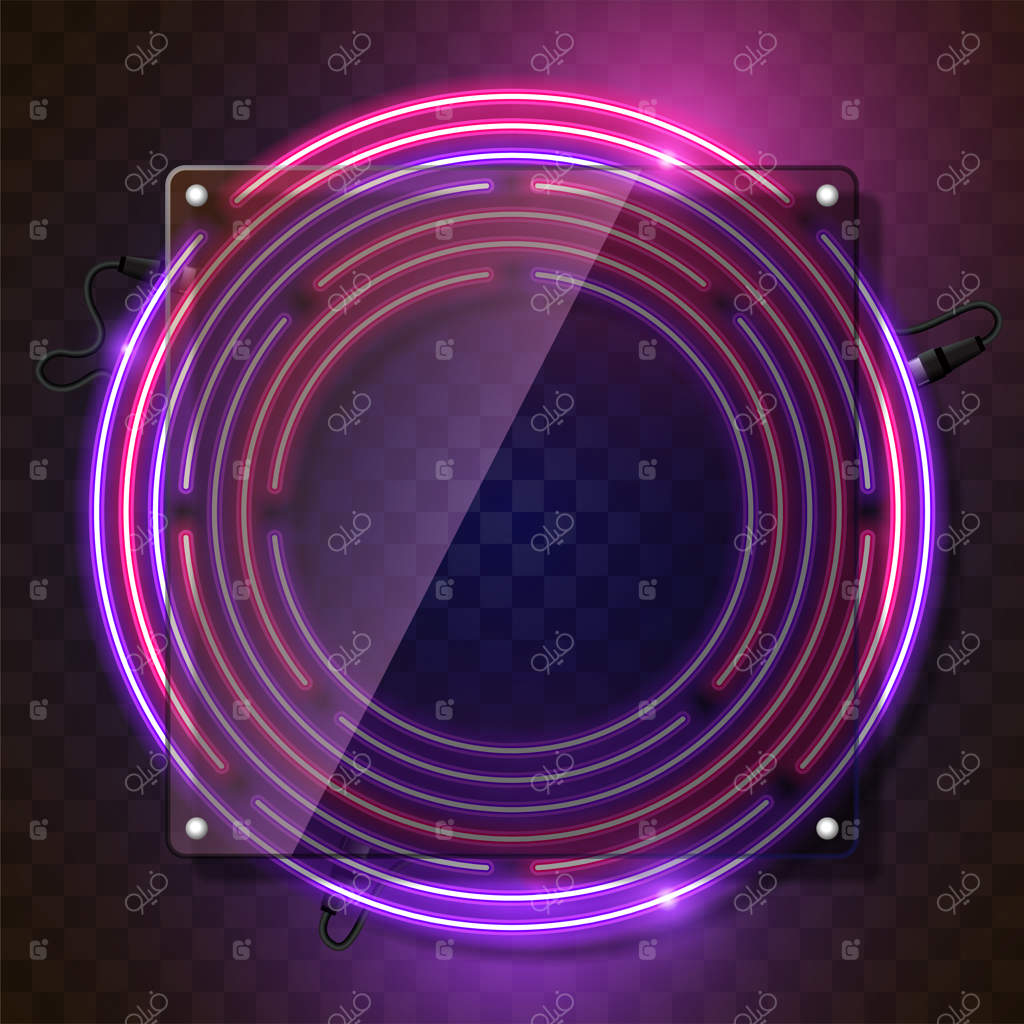 طراحی بنر نئونی گرد - ترکیب رنگ بنفش و صورتی.