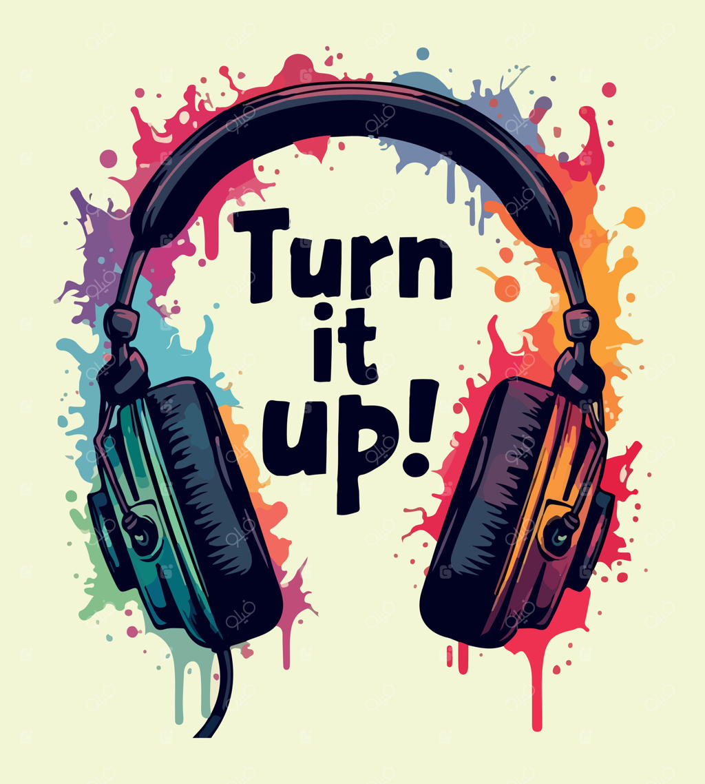 تصویر هدفون با نوشته‌ی «صدا را زیاد کن»