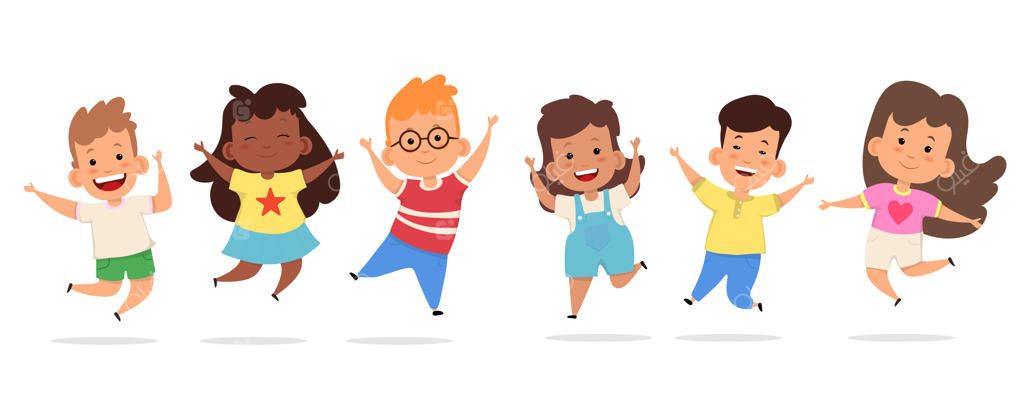 کودکان شاد در حال پریدن با هم