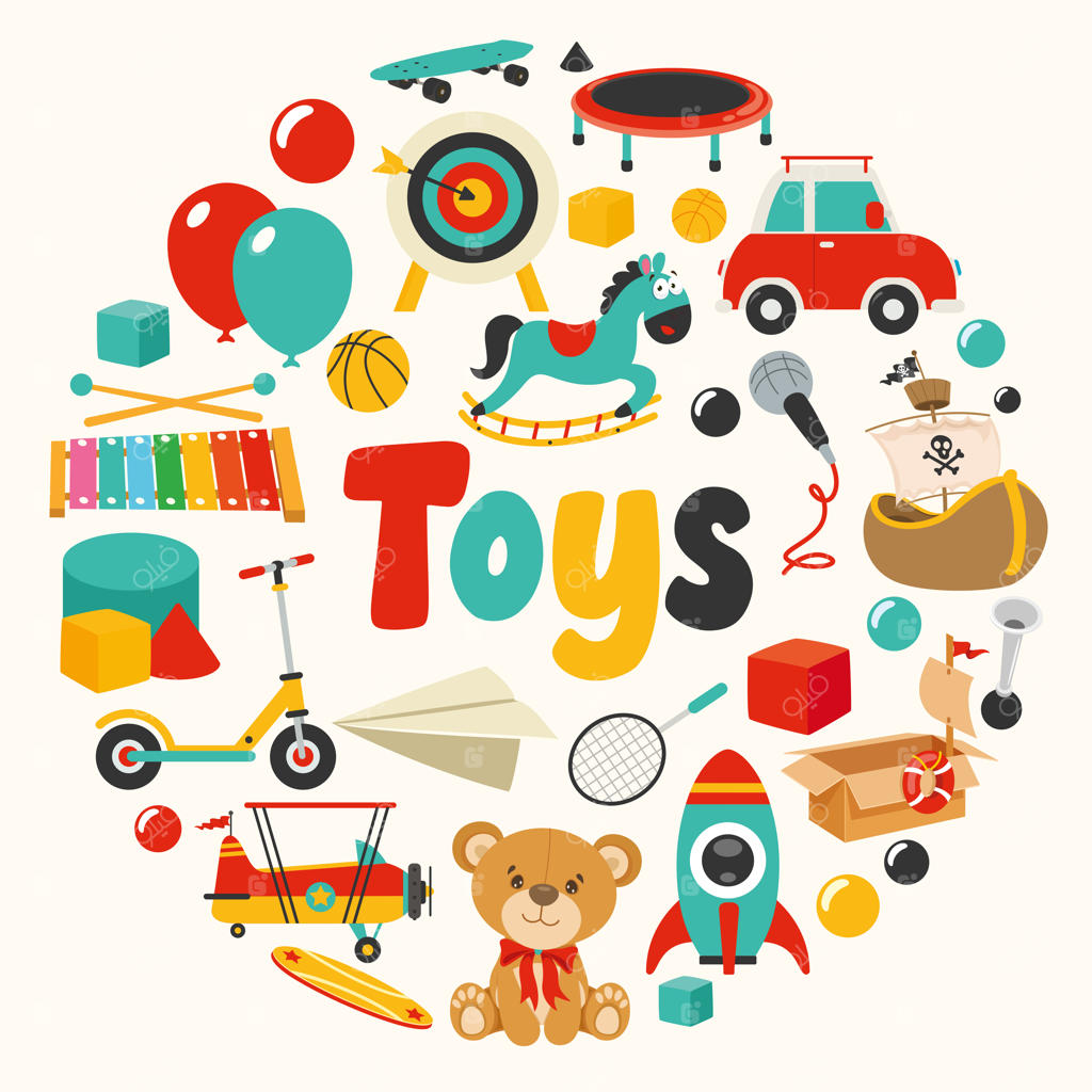 مجموعه‌ای از اسباب‌بازی‌های رنگارنگ مختلف
