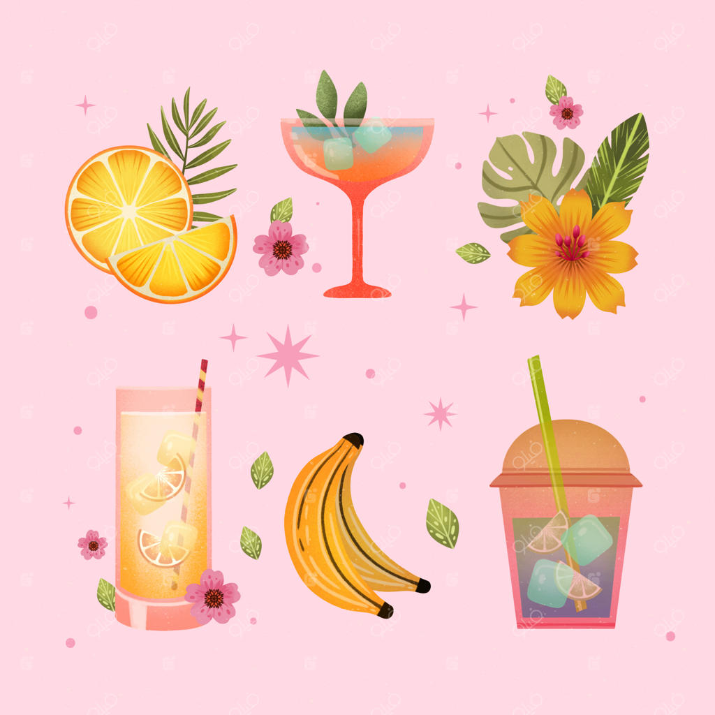 مجموعه عناصر طراحی تابستانی آبرنگی