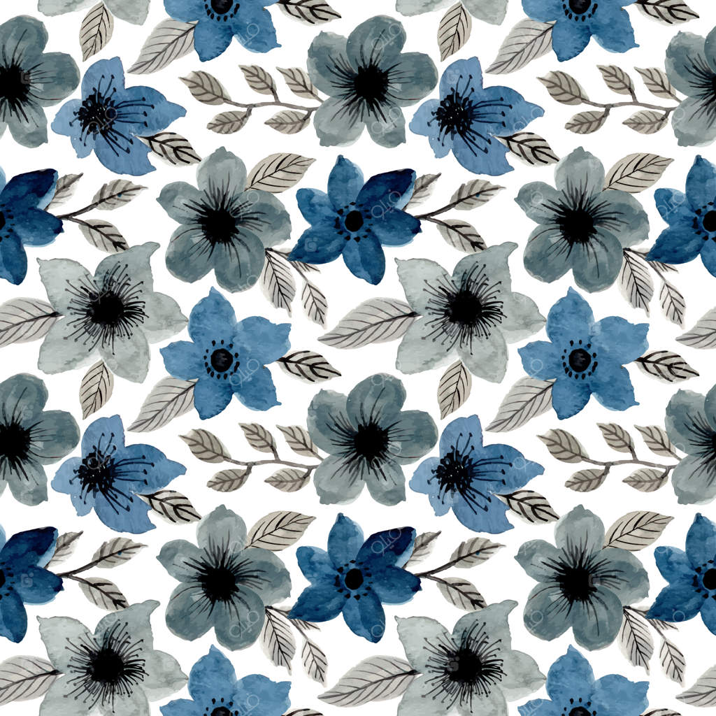 پترن گل‌های آبرنگی آبی خاکستری