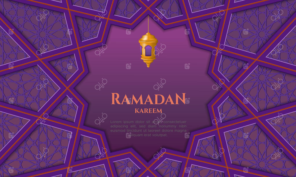 پس‌زمینه قاب اسلامی با الگوی عربی و فانوس برای تبریک عید فطر.