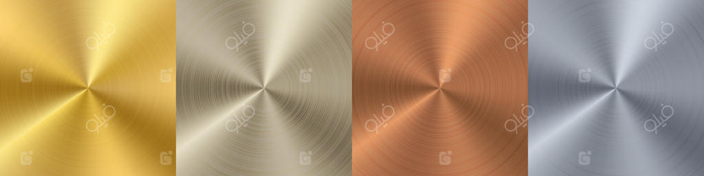 پالت گرادیان دایره‌ای نقره و طلا. صفحه مسطح آلومینیوم برنزی. ورق سطحی براق فلزی. پس‌زمینه بافت استیل ضدزنگ هولوگرافیک. براقیت فویل با روکش پلاتینیوم کرومی.