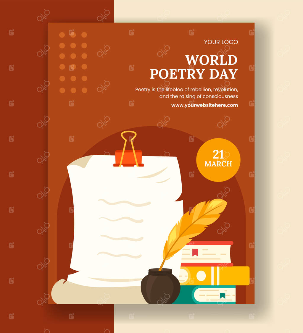 تصویر سازی کارتونی تخت برای پس زمینه پوستر عمودی روز جهانی شعر در شبکه‌های اجتماعی