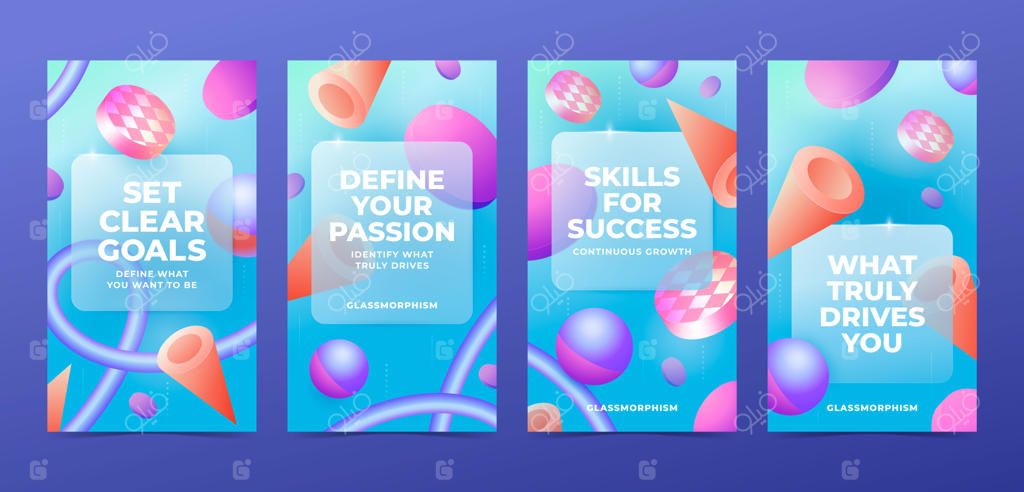 مجموعه استوری‌های اینستاگرام با افکت گلس‌مورفیسم گرادینت