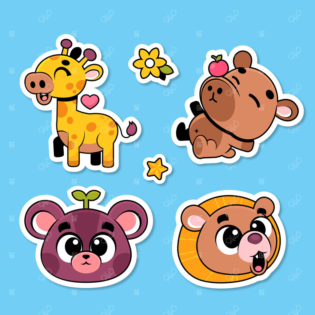 مجموعه برچسب حیوانات بامزه سافاری دستی کشیده شده