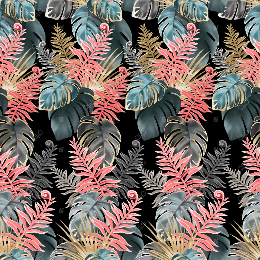 پترن یکپارچه با برگ‌های مرجانی و تیره.