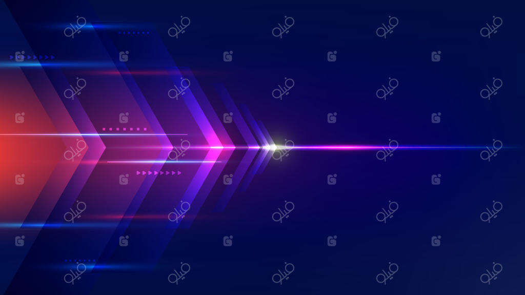 مفهوم فناوری مدرن و آینده‌نگر: حرکت با سرعت بالا با استفاده از خطوط هندسی آبی و جلوه‌های نوری در پس‌زمینه تاریک