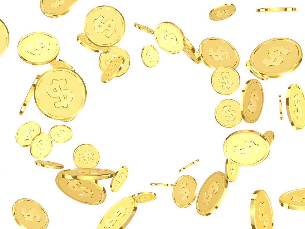 طراحی سه‌بعدی واقع‌گرایانه سکه‌های دلاری طلا. پول طلایی. تصویر سازی وکتور