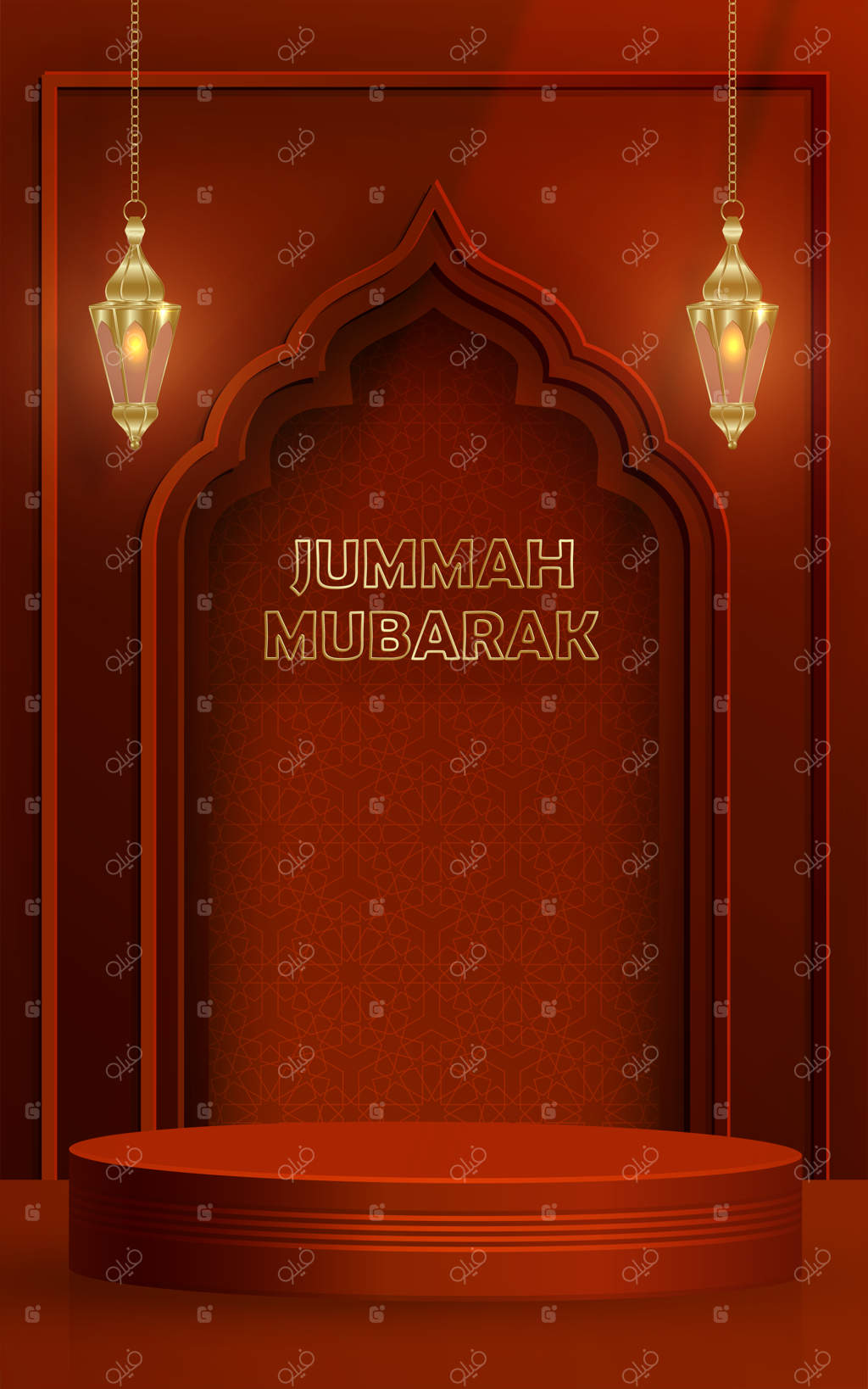 استیج گرد سه‌بعدی اسلامی برای جمعه مبارک بر روی پس‌زمینه رنگی