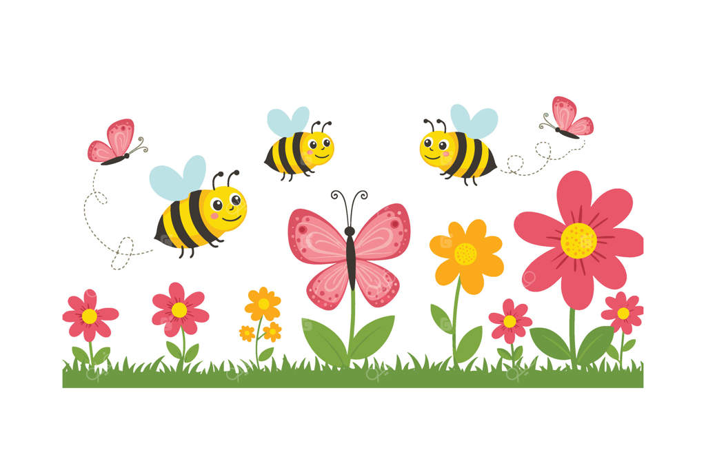 پروانه‌ها و زنبورها در همکاری در باغ بهاری آرام