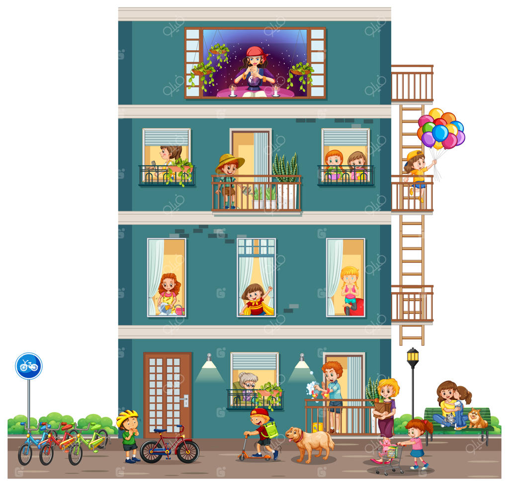 پنجره‌های آپارتمان با شخصیت‌های کارتونی همسایه‌ها