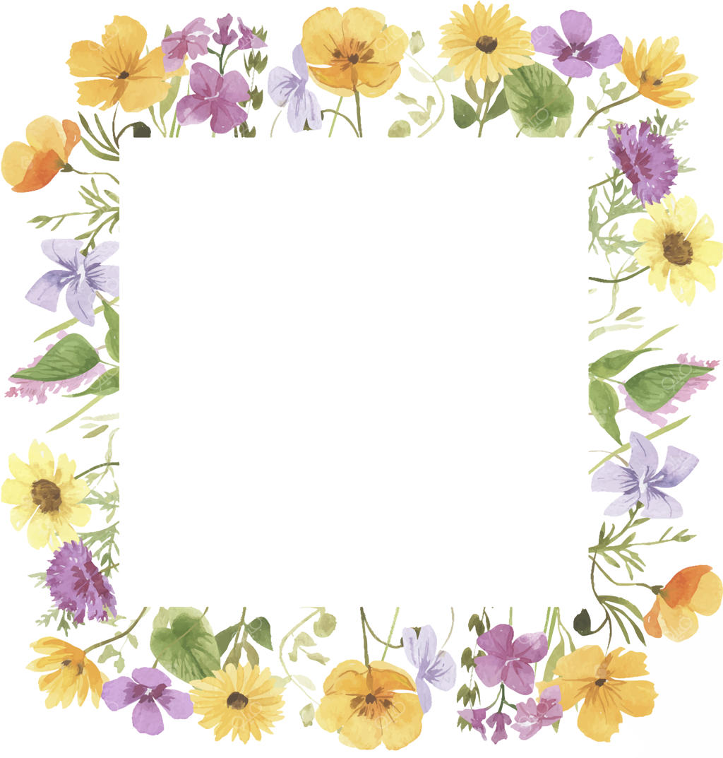 قاب مربعی گل‌های وحشی آبرنگی