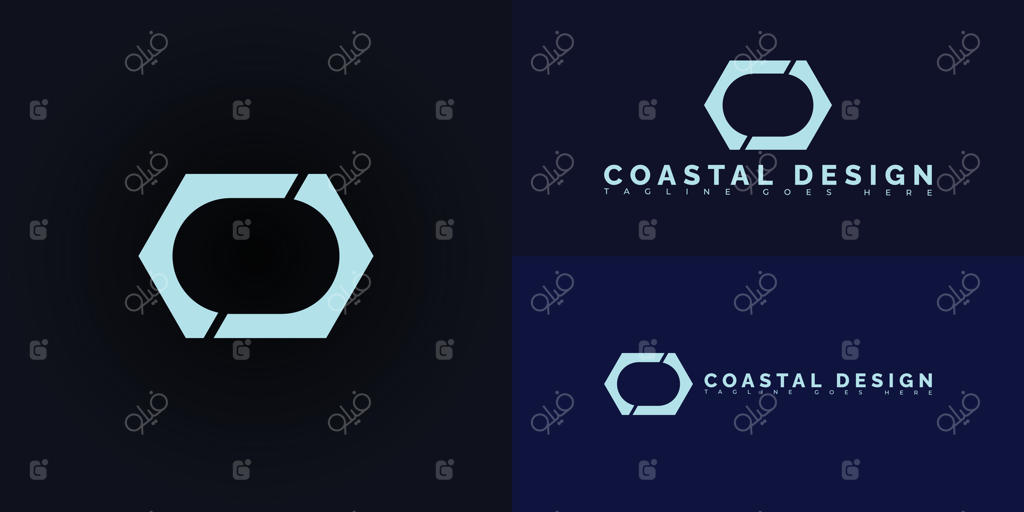 لوگوی مدرن با حروف اولیه CD یا DC به رنگ آبی بر روی زمینه‌های مختلف. ایده‌آل برای طراحی لوگوی خدمات استخر شنا و فضای سبز حیاط.