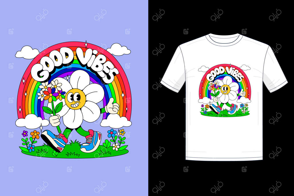 طرح کارتونی تیشرت با حس خوب و طراحی دستی