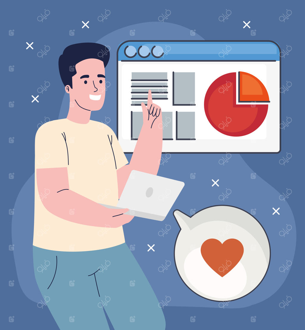 مرد تاجر با لپ‌تاپ و وب‌سایت