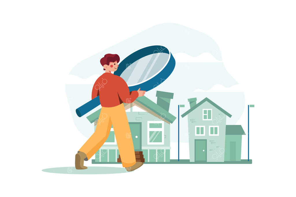 طرح مفهومی تصویرسازی فلت با موضوع جستجوی مسکن