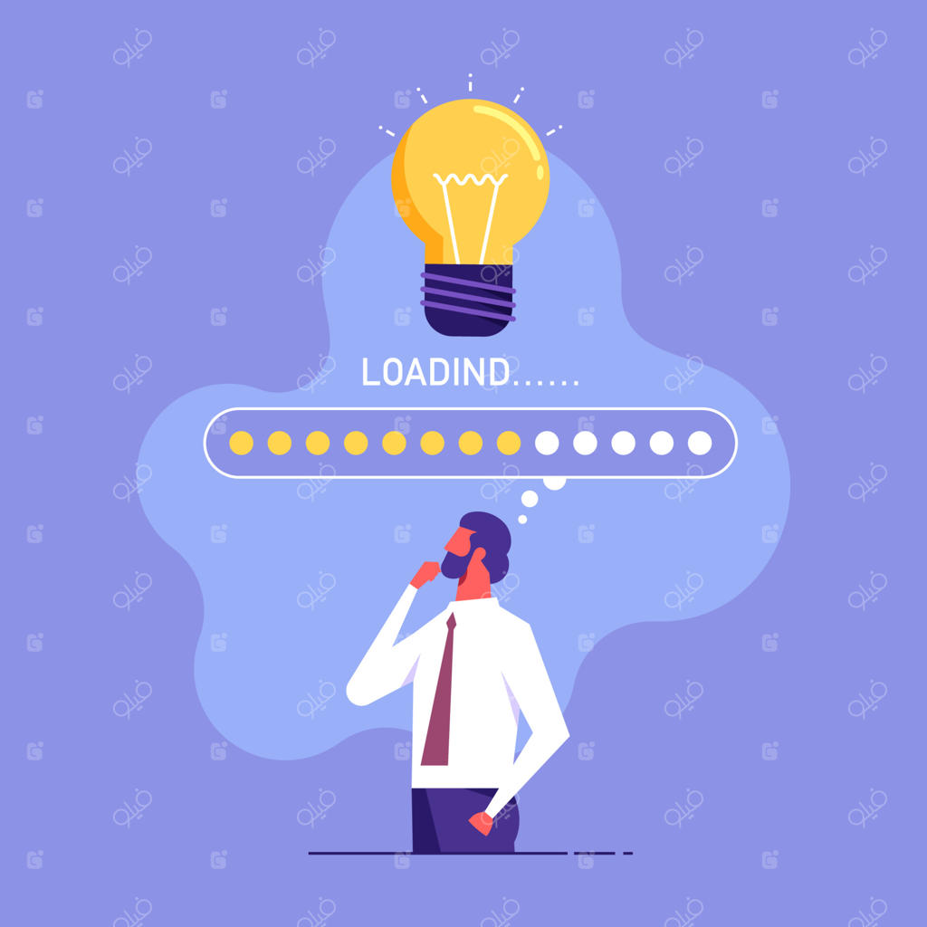 بارگذاری ایده. بازرگانان ایده‌ای برای موفقیت ایجاد می‌کنند، نمودار پیشرفت مالی کسب‌وکار، تصویر برداری، مفهوم خلاقیت و ایده بزرگ