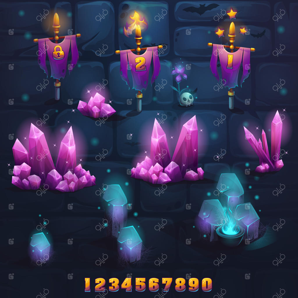 طرح عناصر مختلف بر روی دیوار سنگی و آجری. تصویر برداری.