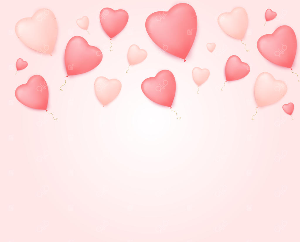 بنر روز ولنتاین با بادکنک‌های قلبی شکل.