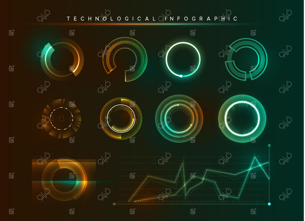 اینفوگرافیک تکنولوژیکی هولوگرافیک: تجسم داده‌های حجیم، تصویرسازی برداری