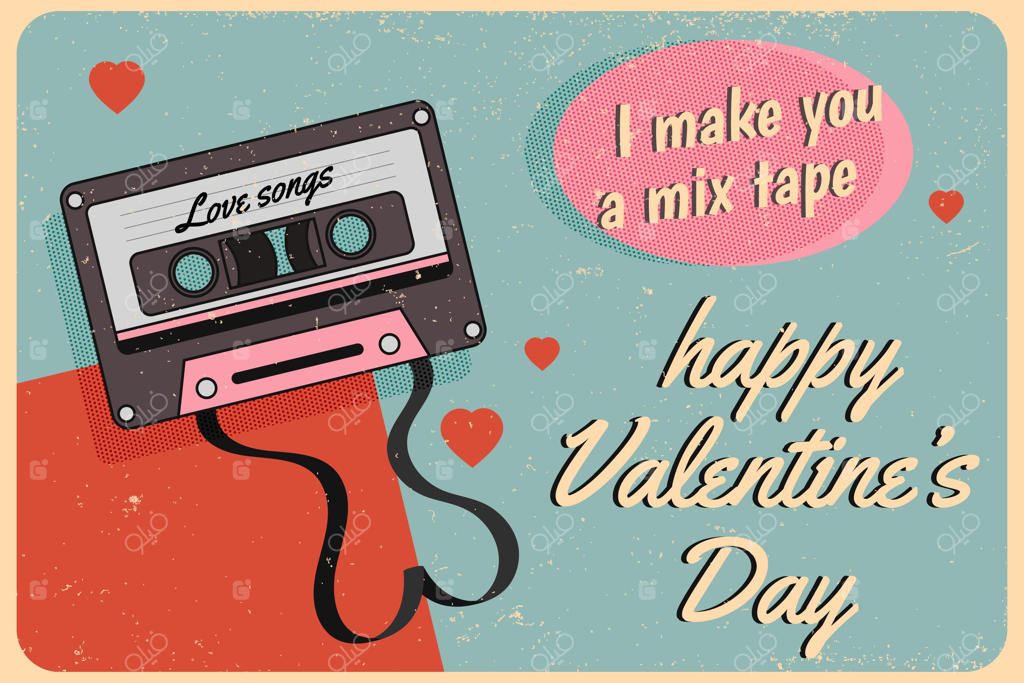 زمینه ولنتاین قدیمی با نوار کاست