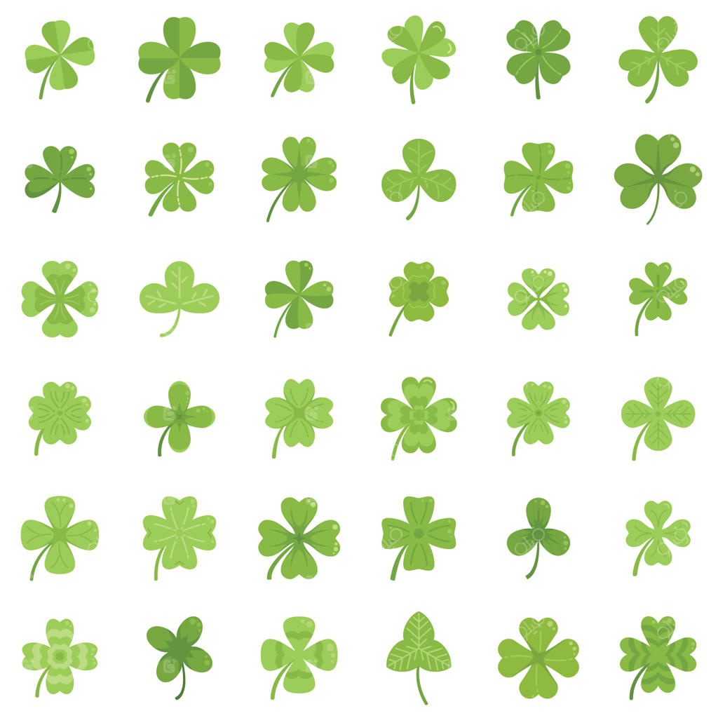 مجموعه آیکون‌های وکتور و تخت برگ شبدر برای جشن