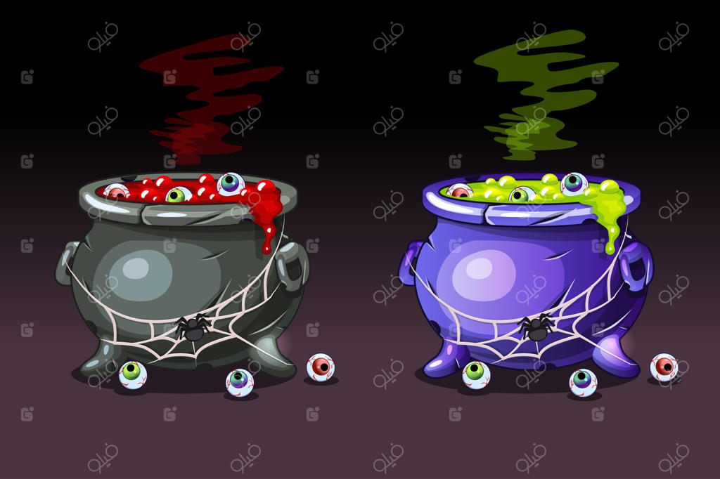 اکسیر جادویی با چشمان. دیگ‌های جادوگران، هالووین مبارک.