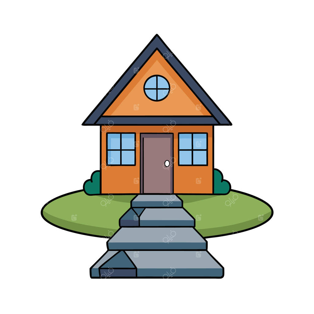 خانه کارتونی زیبا با باغچه و مسیر سنگفرش