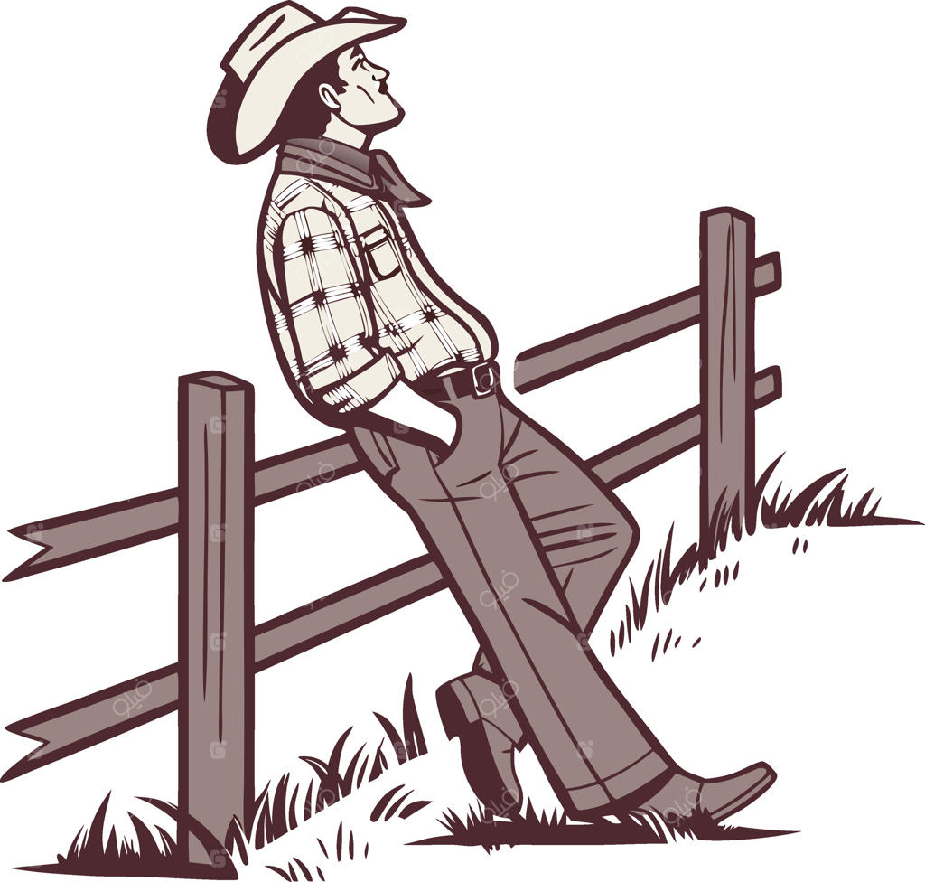 تصویرسازی گاوچران تکیه داده به حصار برای طراحی با تم وسترن