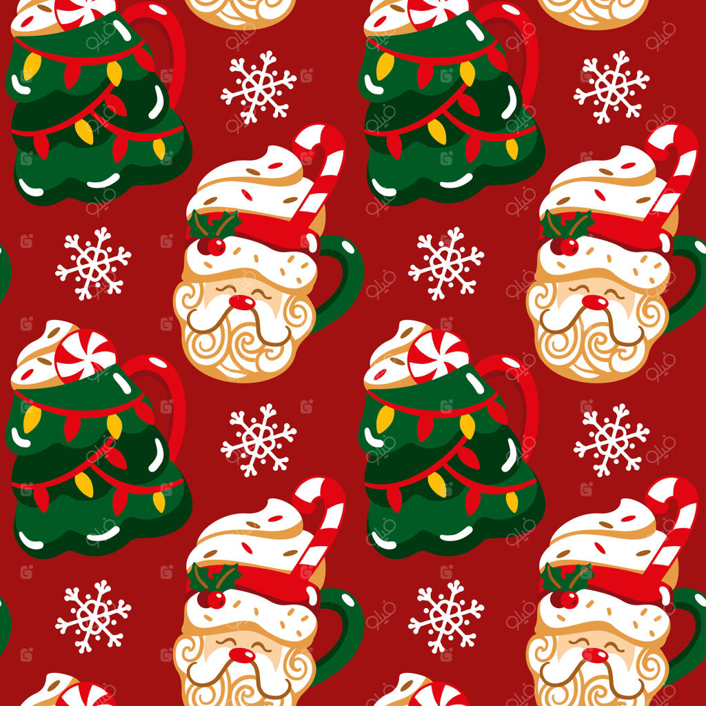 فنجان‌های کریسمس به شکل بابانوئل و درخت کریسمس. طرح جذاب و بی‌وقفه.