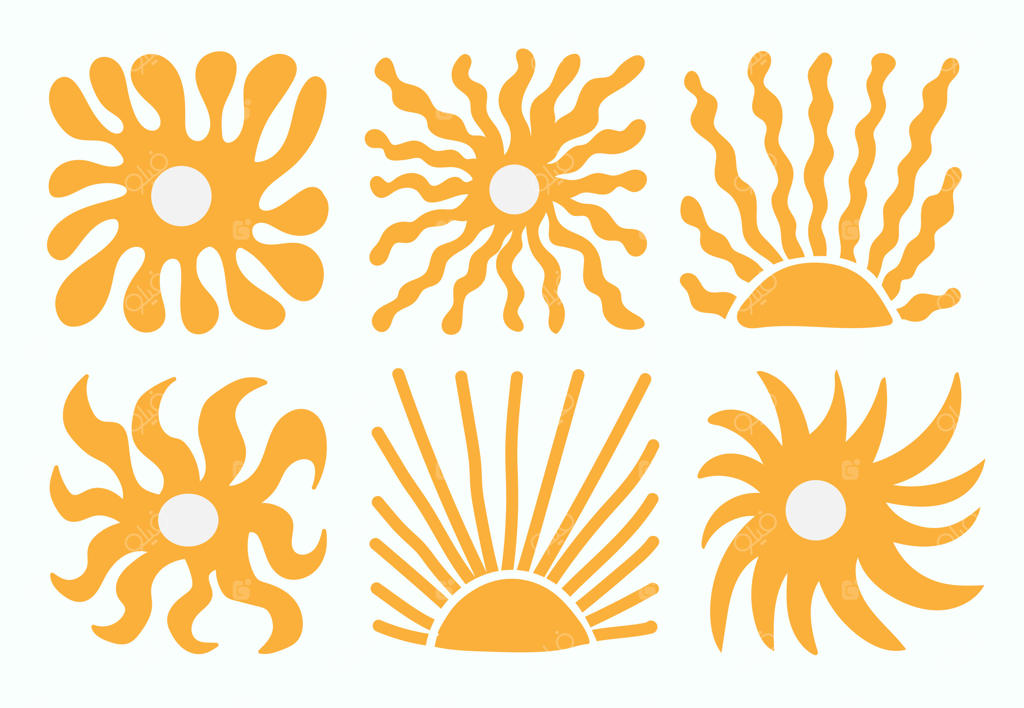 خورشید موج‌دار و انتزاعی با طراحی مینیمال در قالب مربعی ارگانیک با المان‌های شاد دهه‌های 60 و 70 میلادی