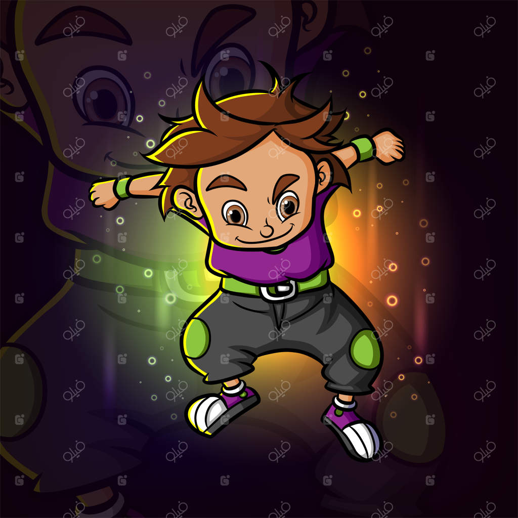 پسر خونسرد با چهره شاد در طراحی لوگوی نماد ورزش الکترونیک می‌پرد